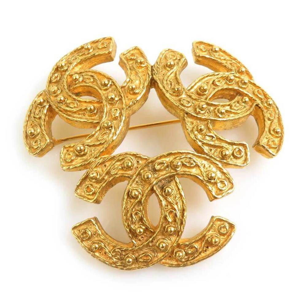 CHANEL Gold Logo Brooch